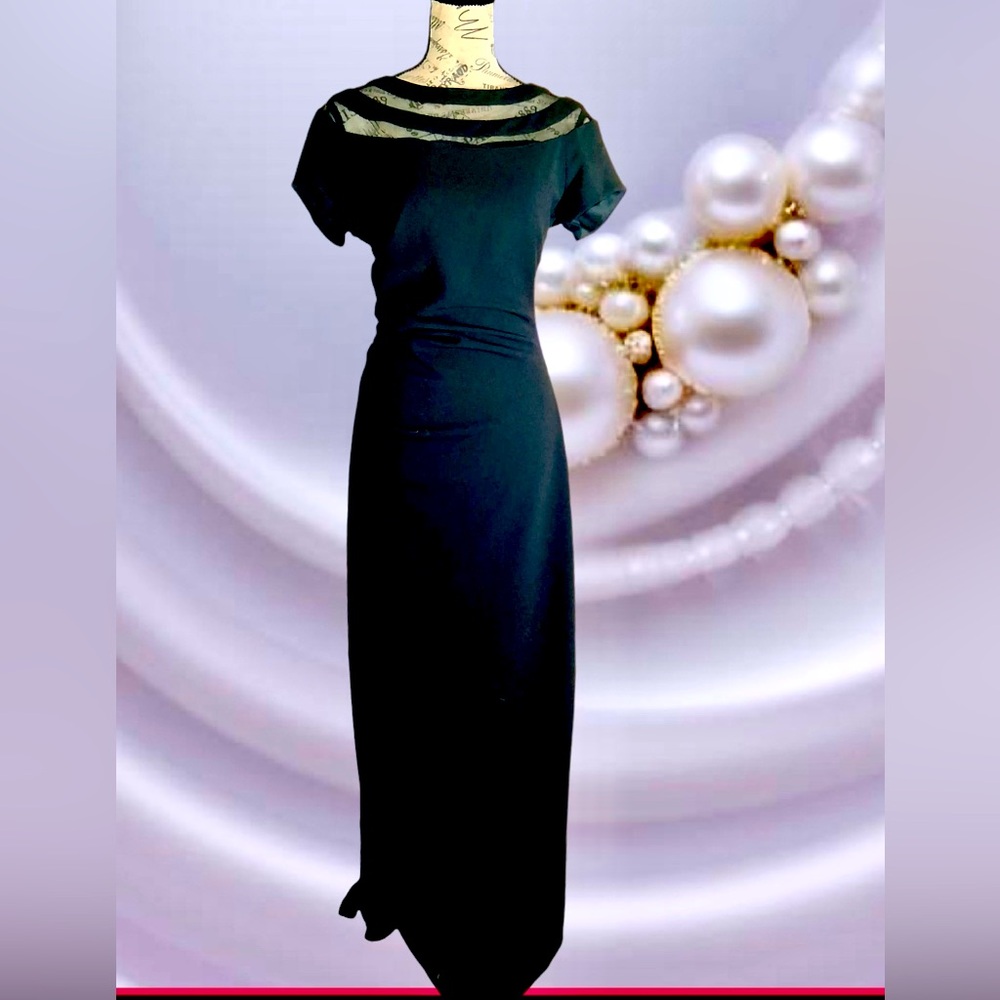 Xscape Black Maxi Dress with Sheer Mesh Yoke